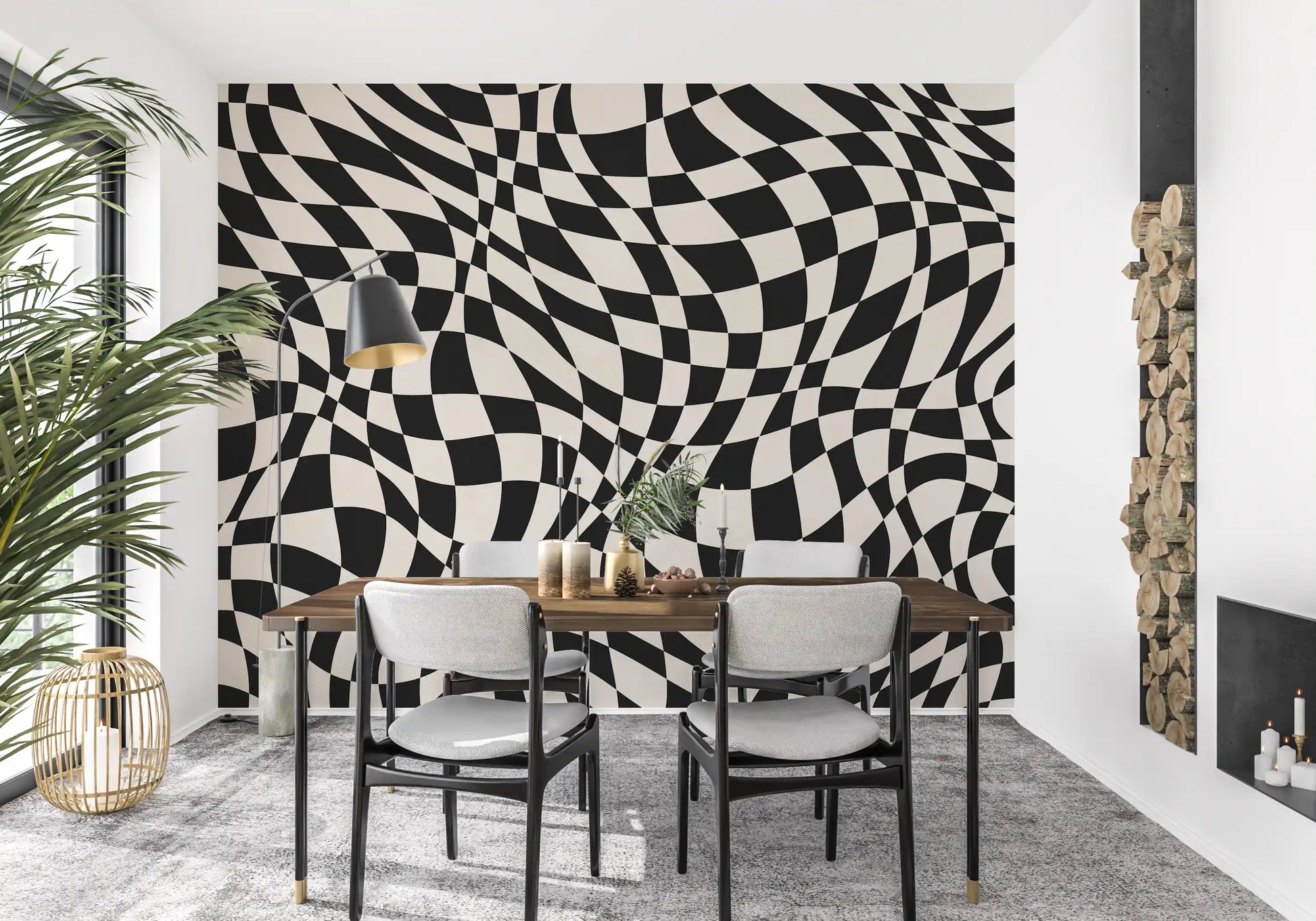 Wavy Monochrome Checkerboard Wall Mural