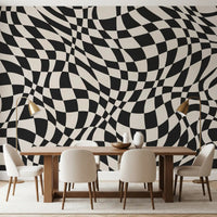 Wavy Monochrome Checkerboard Wall Mural