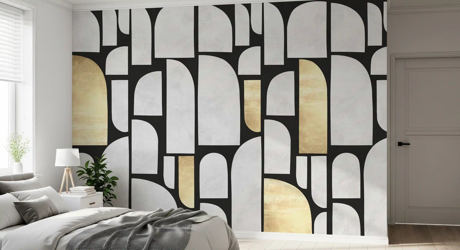 Modernist Gold and Stone Archway Motif Wall Mural