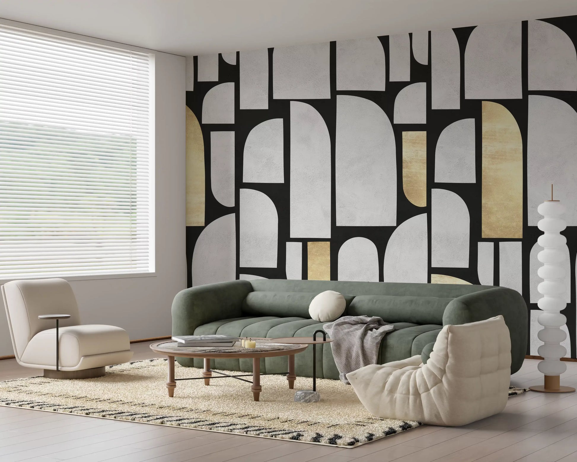 Modernist Gold and Stone Archway Motif Wall Mural