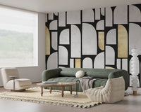 Modernist Gold and Stone Archway Motif Wall Mural