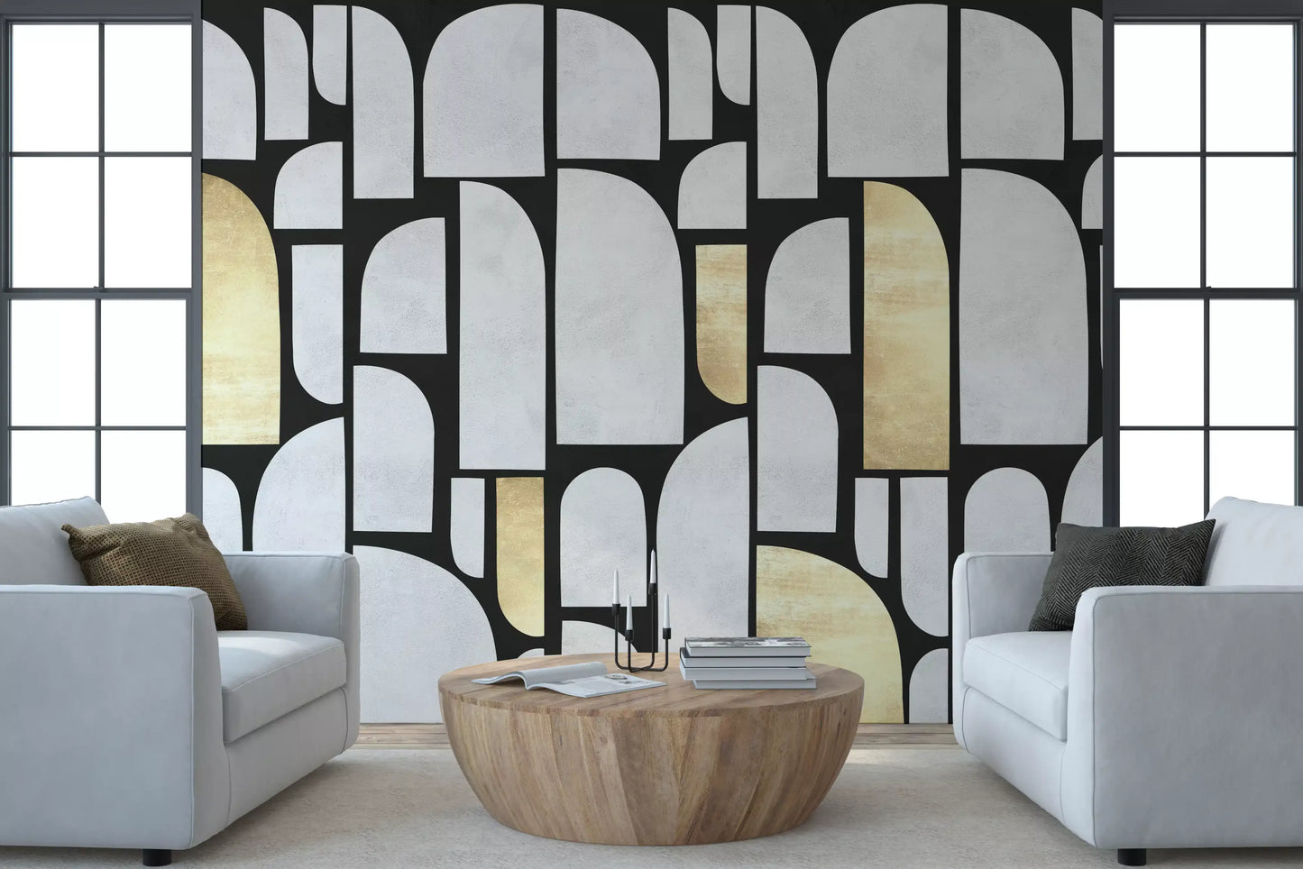 Modernist Gold and Stone Archway Motif Wall Mural