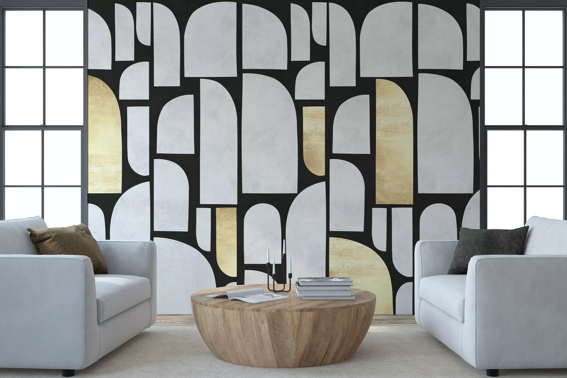 Modernist Gold and Stone Archway Motif Wall Mural