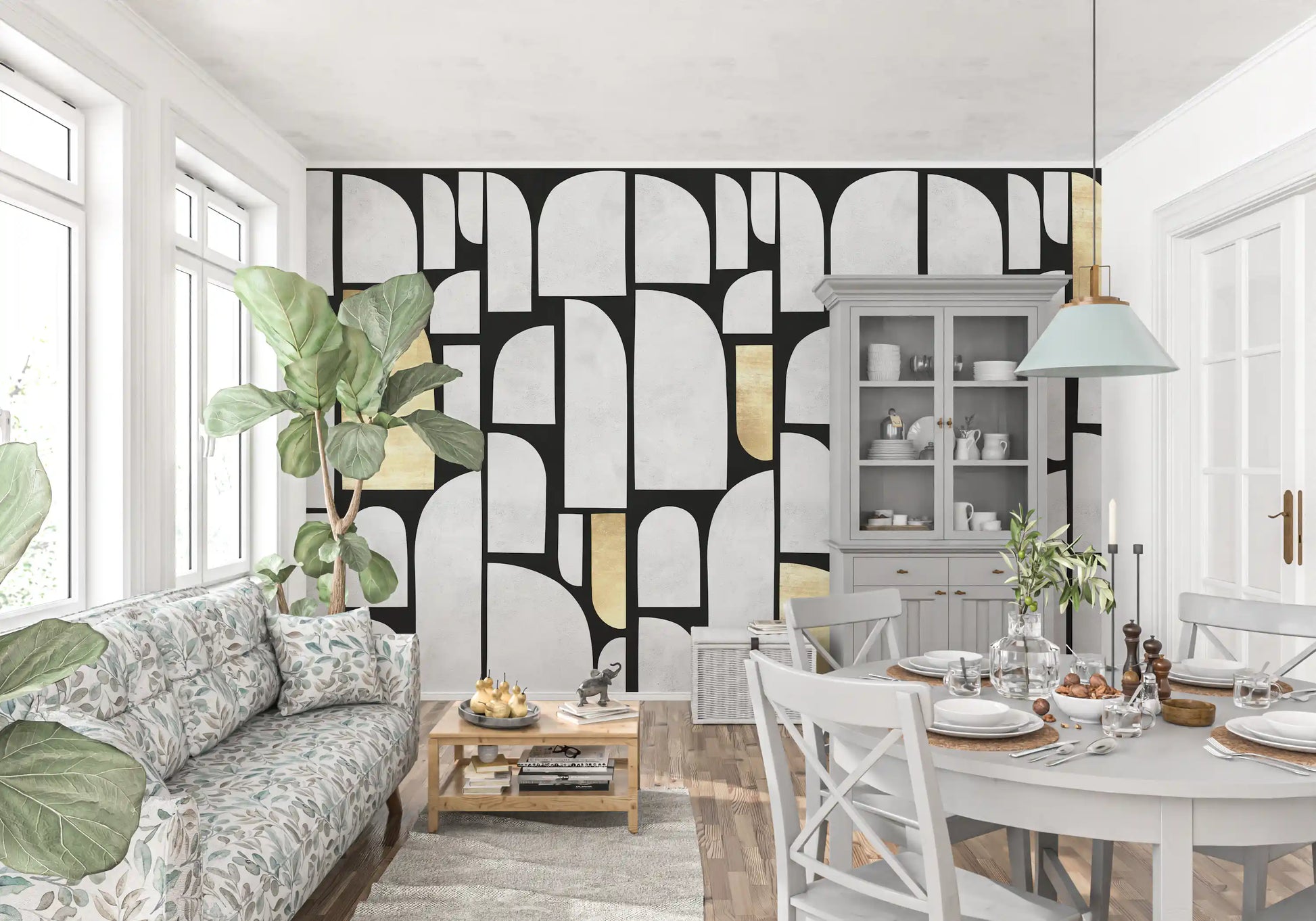 Modernist Gold and Stone Archway Motif Wall Mural