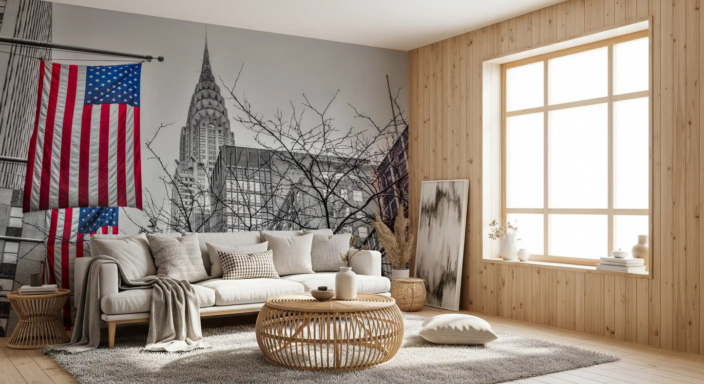 Patriotic Manhattan Cityscape Landmark Wall Mural
