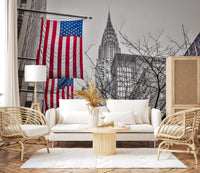 Patriotic Manhattan Cityscape Landmark Wall Mural
