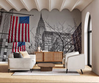 Patriotic Manhattan Cityscape Landmark Wall Mural