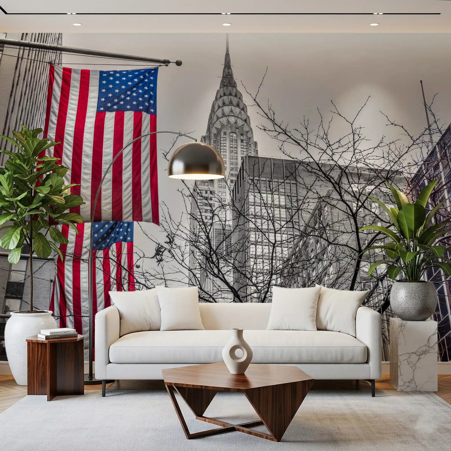 Patriotic Manhattan Cityscape Landmark Wall Mural