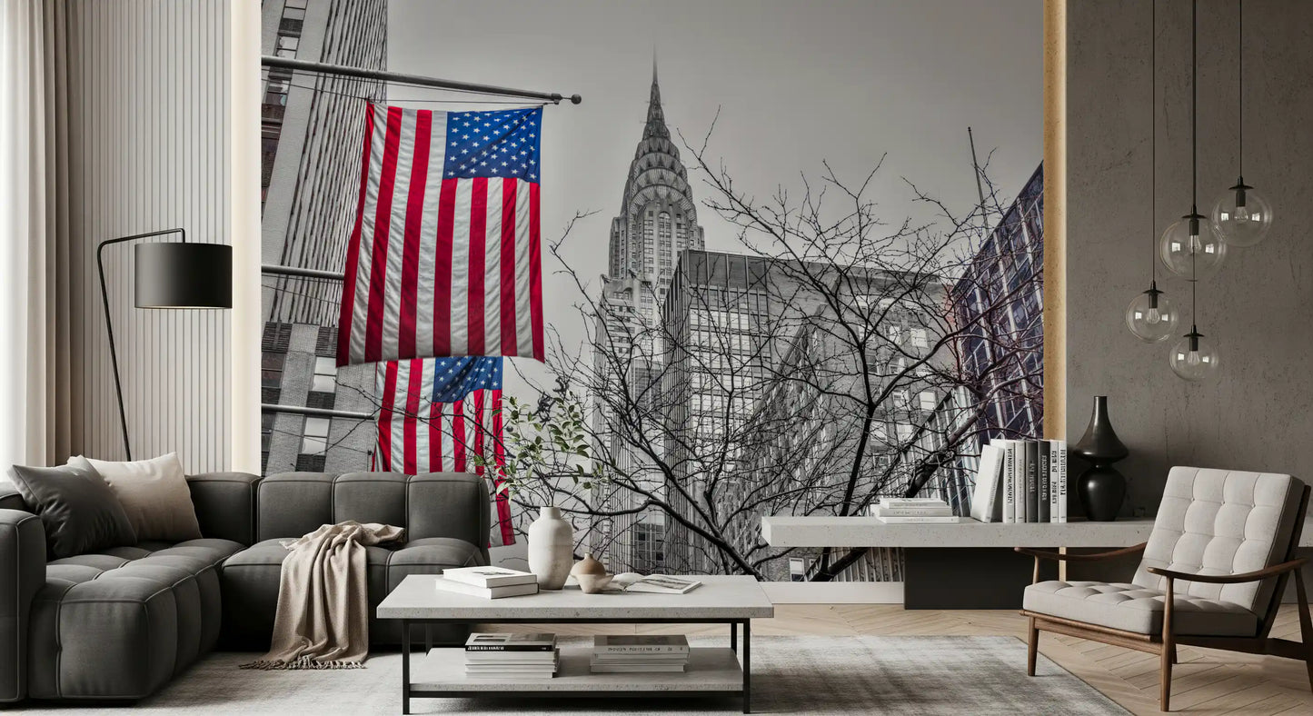 Patriotic Manhattan Cityscape Landmark Wall Mural