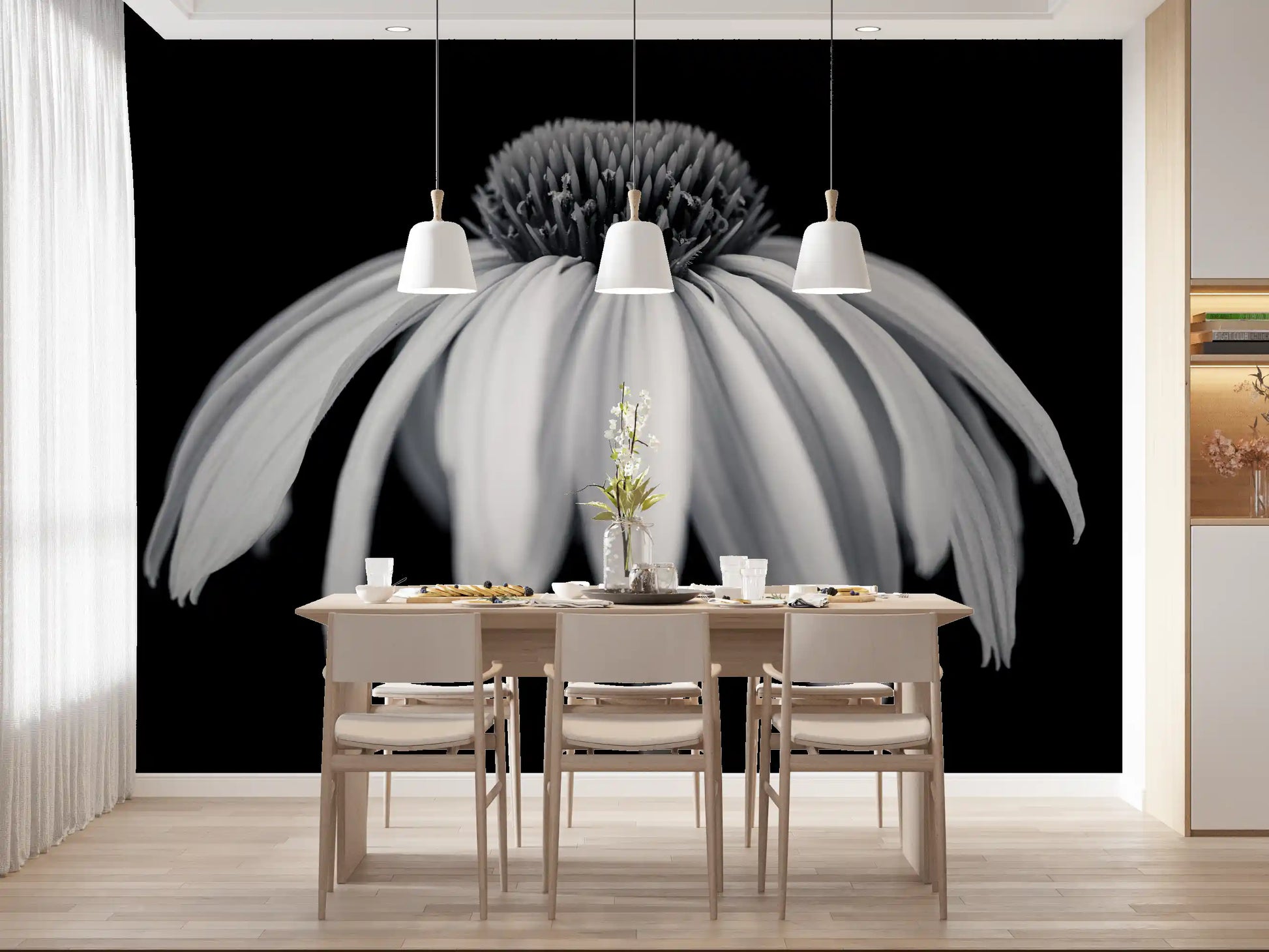 Monochrome Echinacea Bloom Wall Mural