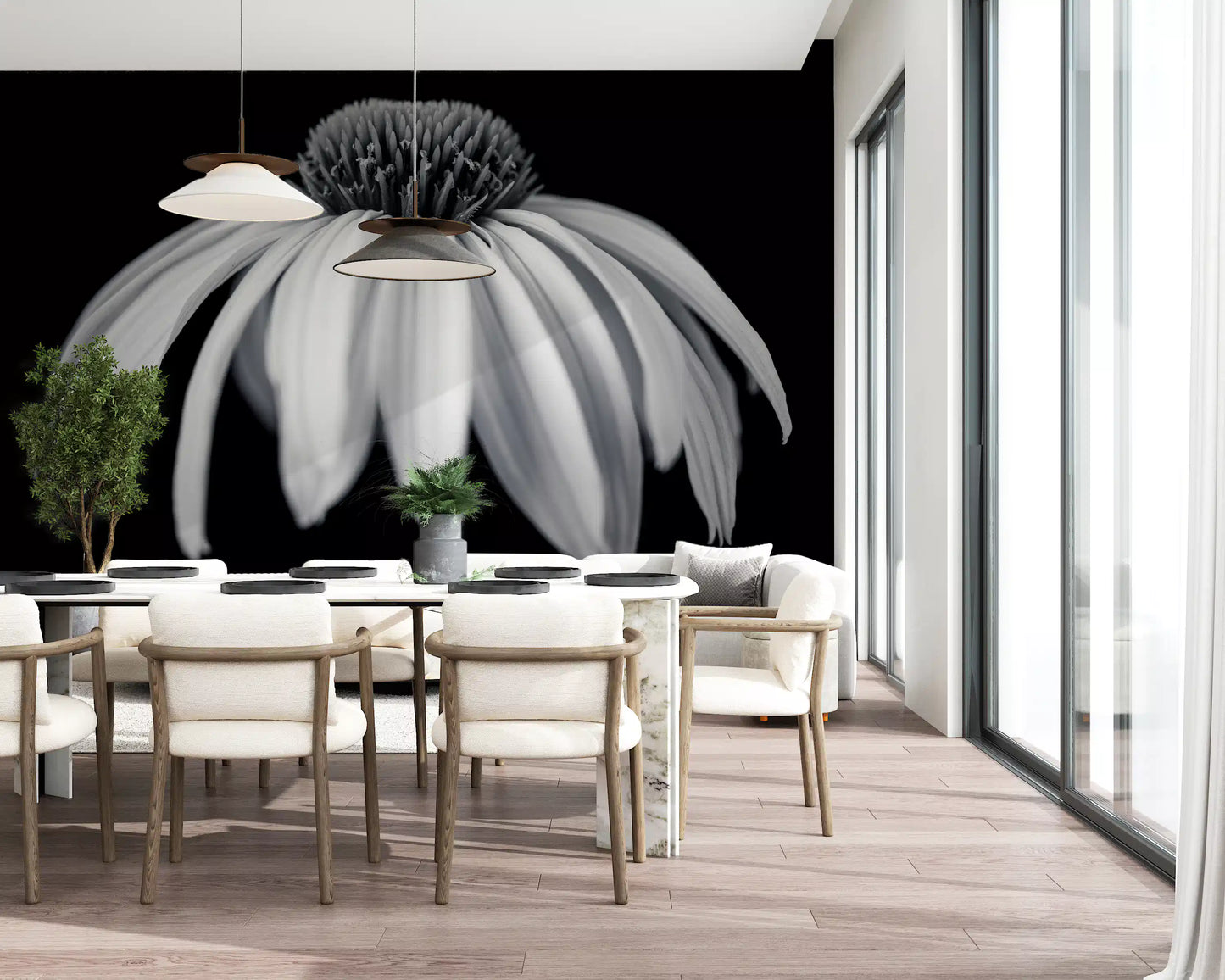 Monochrome Echinacea Bloom Wall Mural