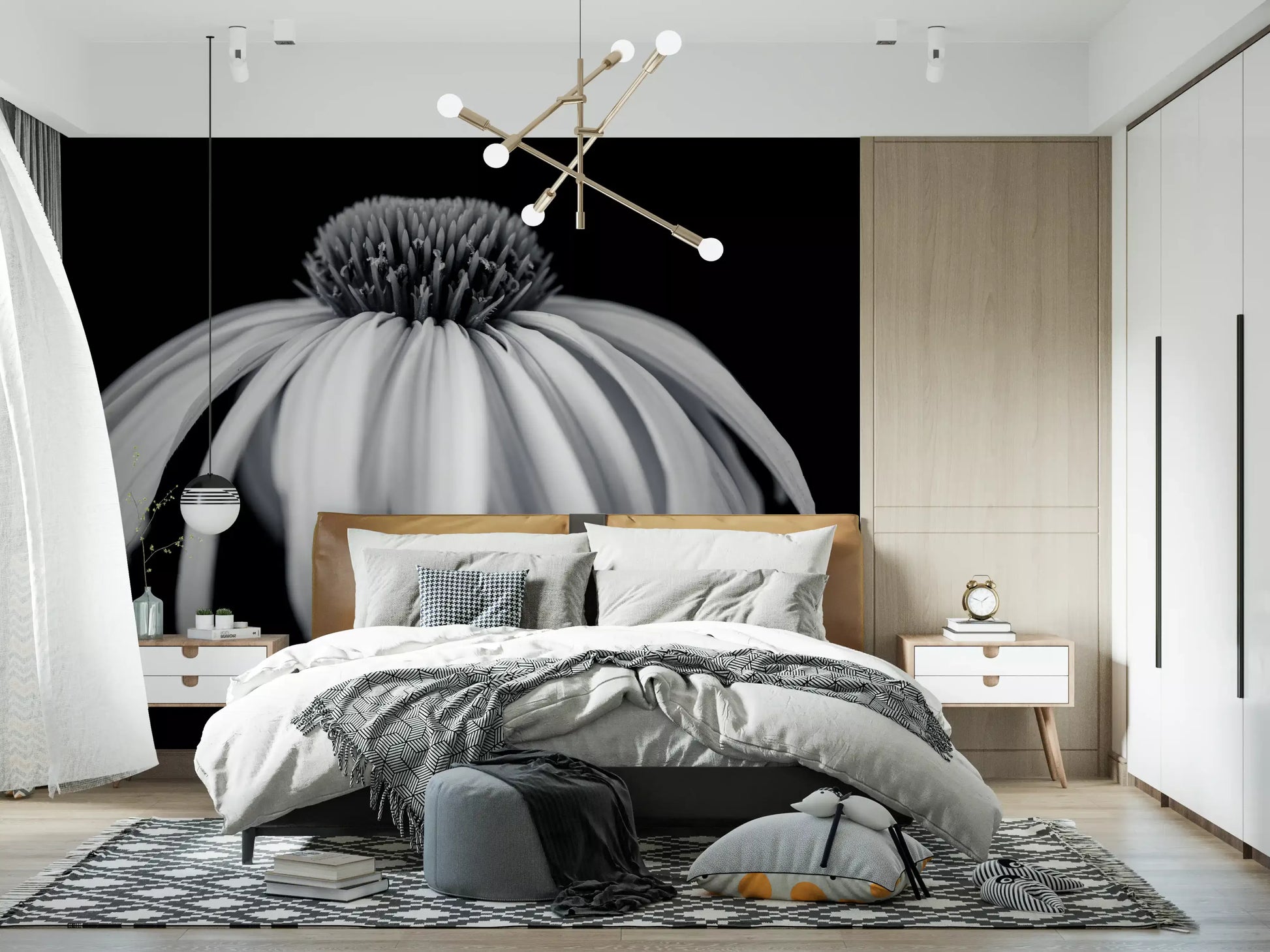 Monochrome Echinacea Bloom Wall Mural