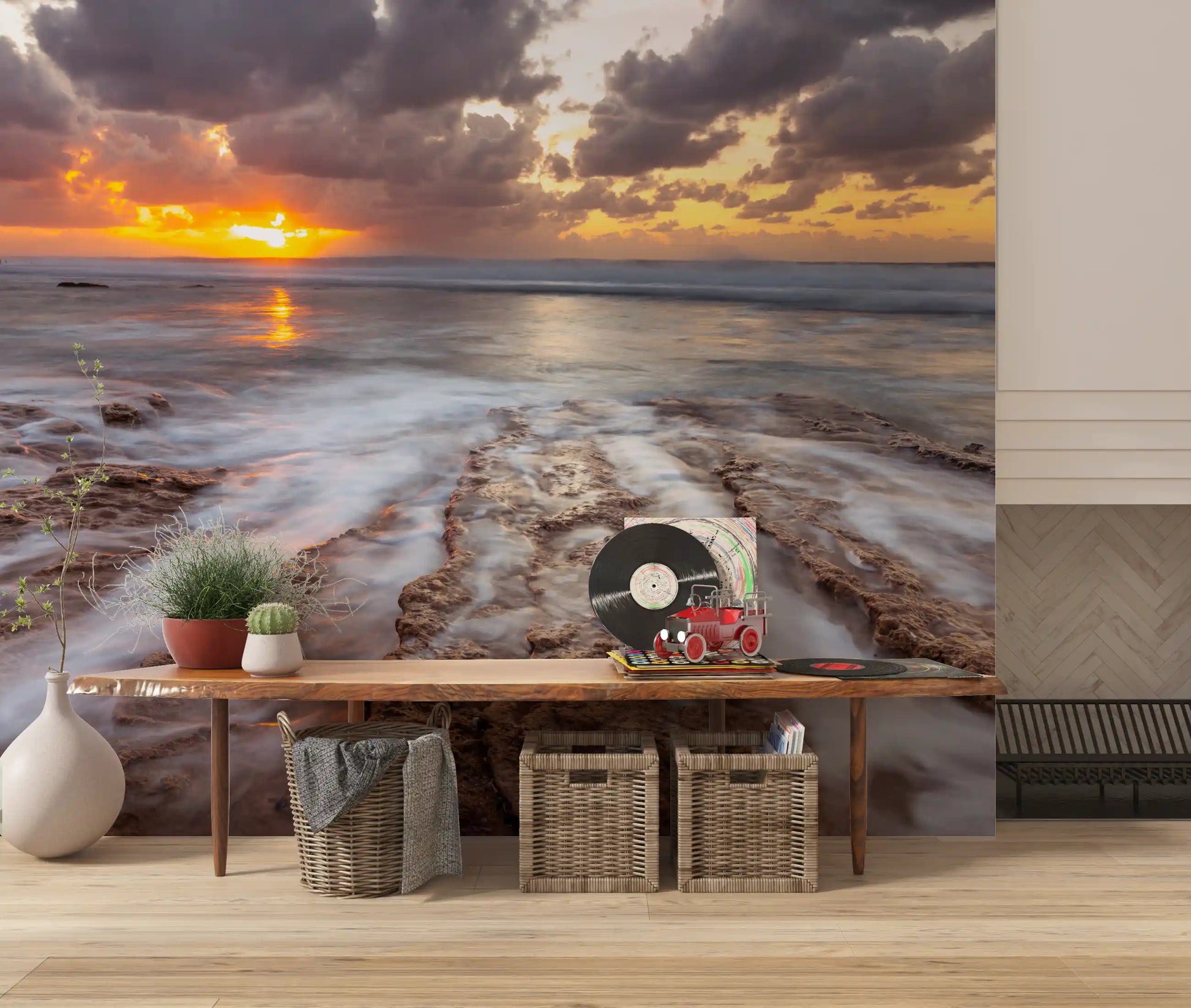Golden Ocean Sunset Horizon Wall Mural