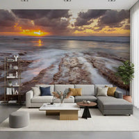 Golden Ocean Sunset Horizon Wall Mural