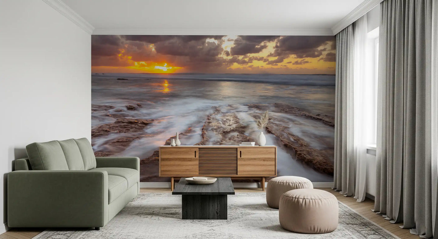Golden Ocean Sunset Horizon Wall Mural