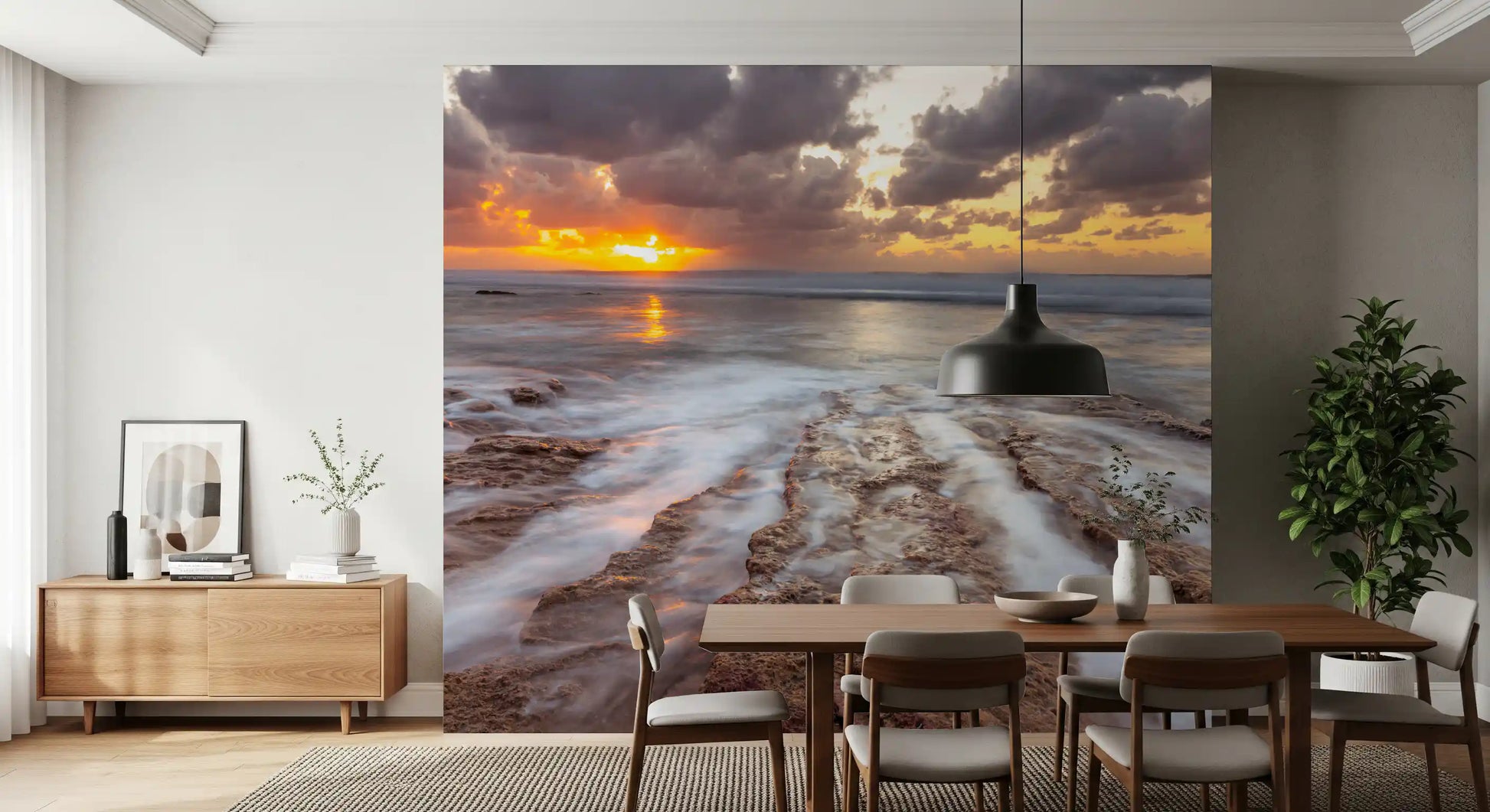 Golden Ocean Sunset Horizon Wall Mural