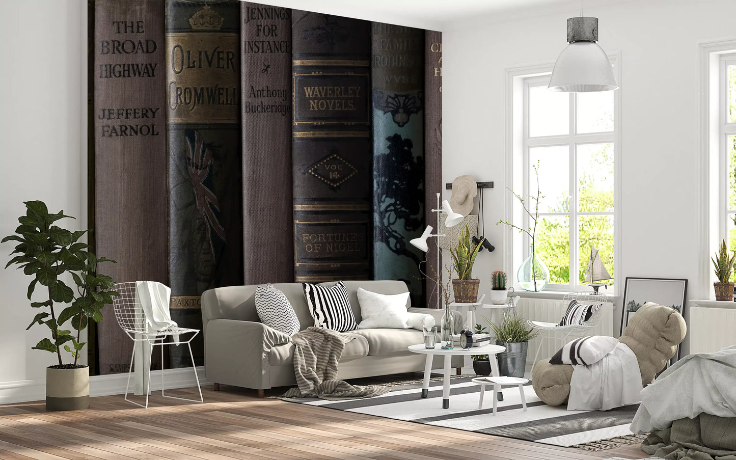 Vintage Library Book Spine Collection Wall Mural
