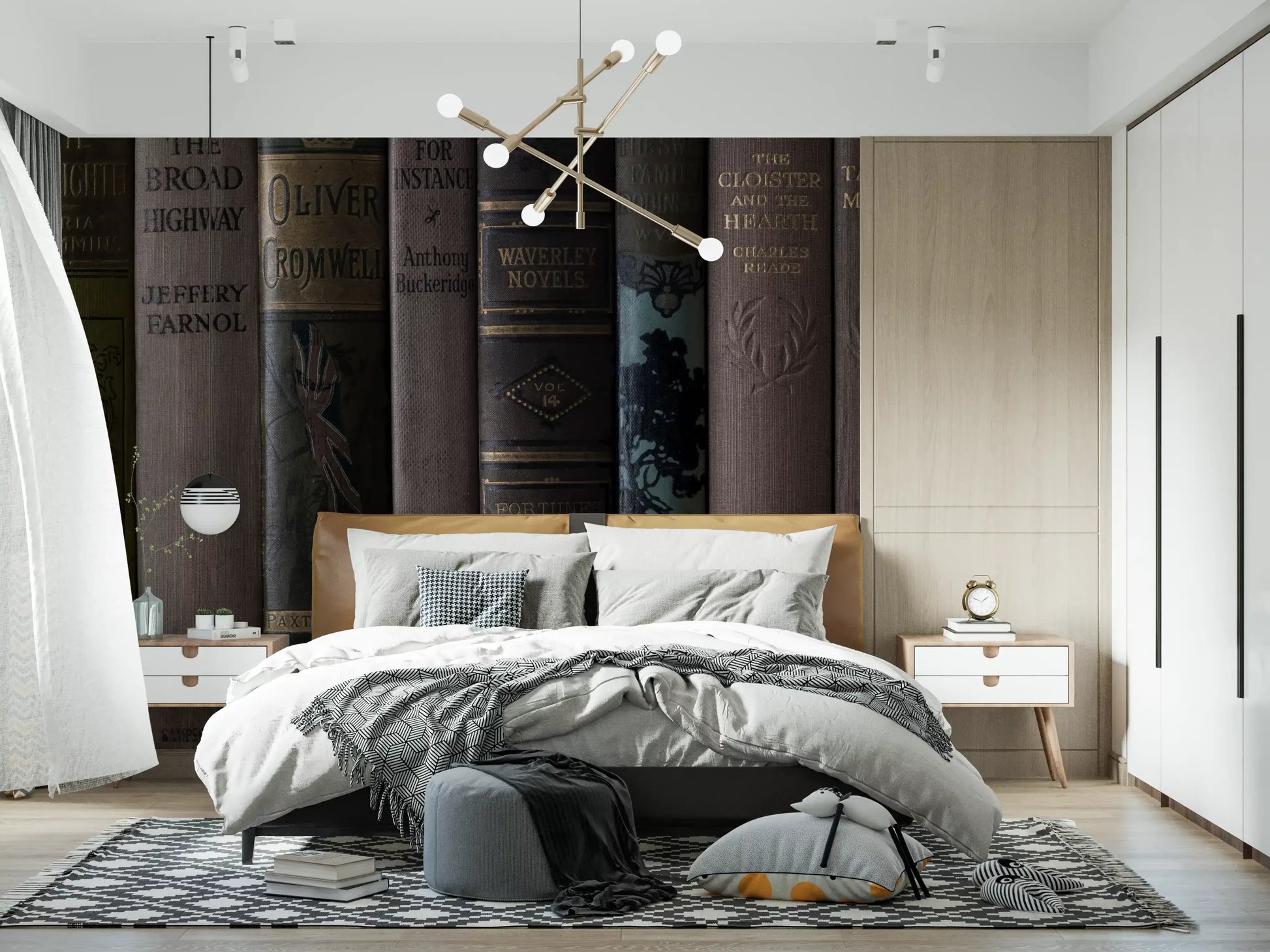Vintage Library Book Spine Collection Wall Mural