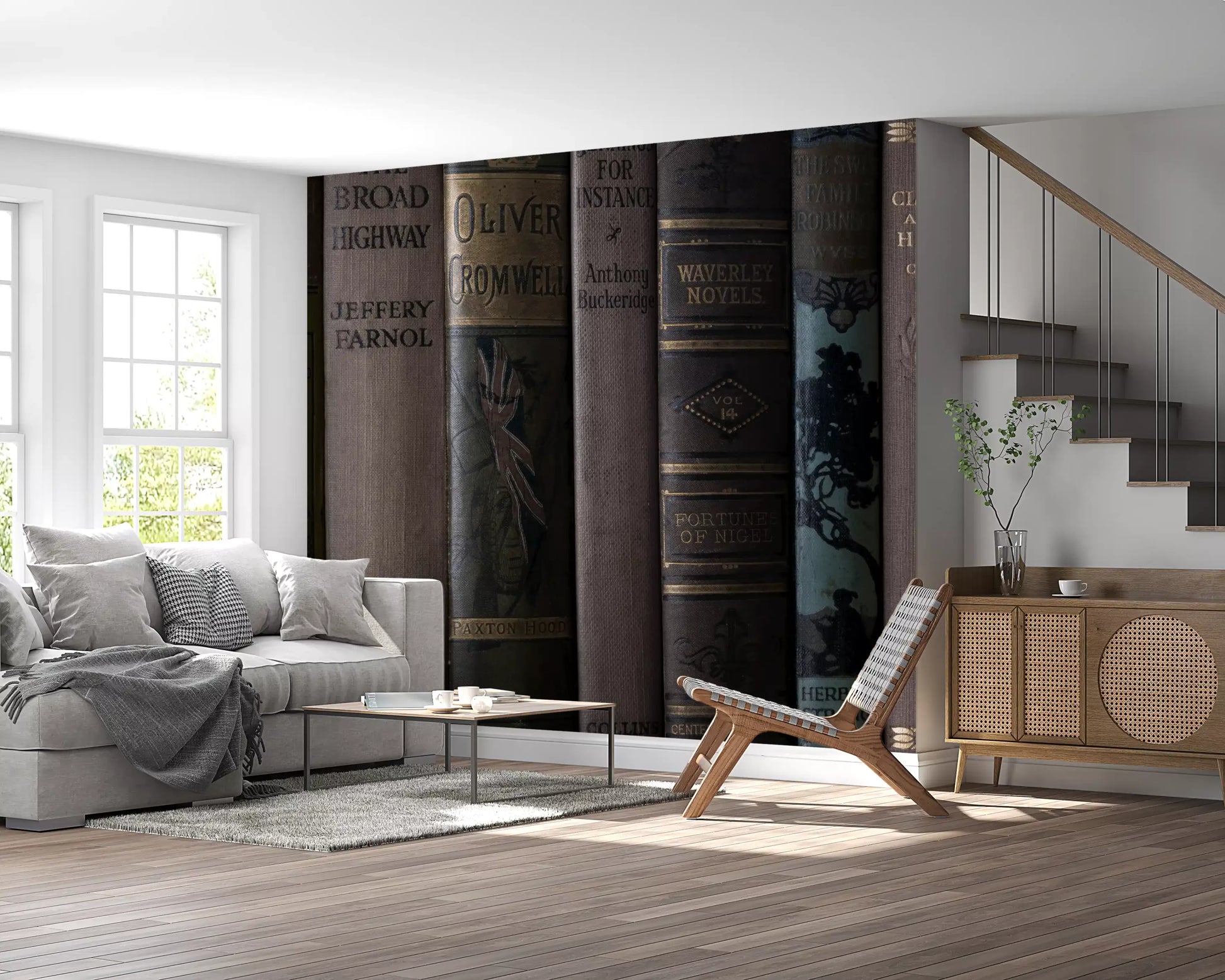 Vintage Library Book Spine Collection Wall Mural