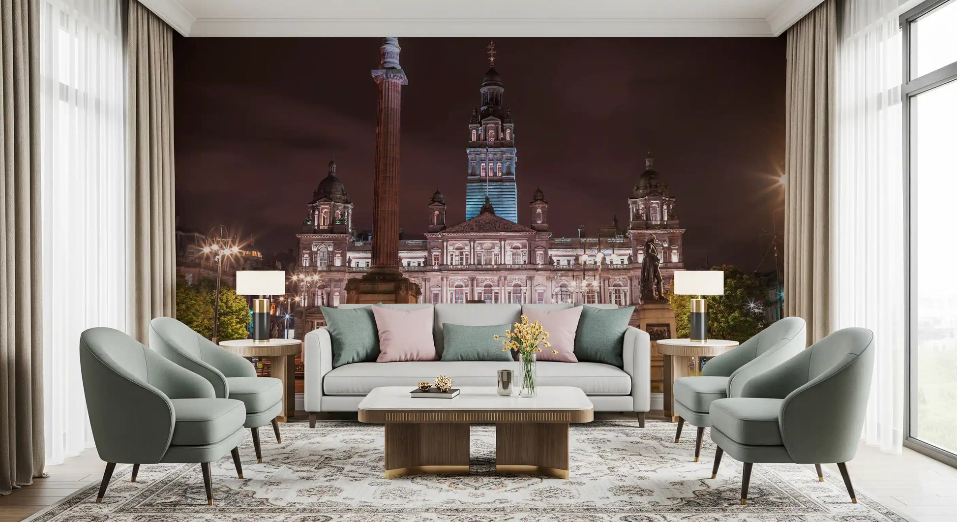 Glasgow City Chambers Nightscape Wall Mural