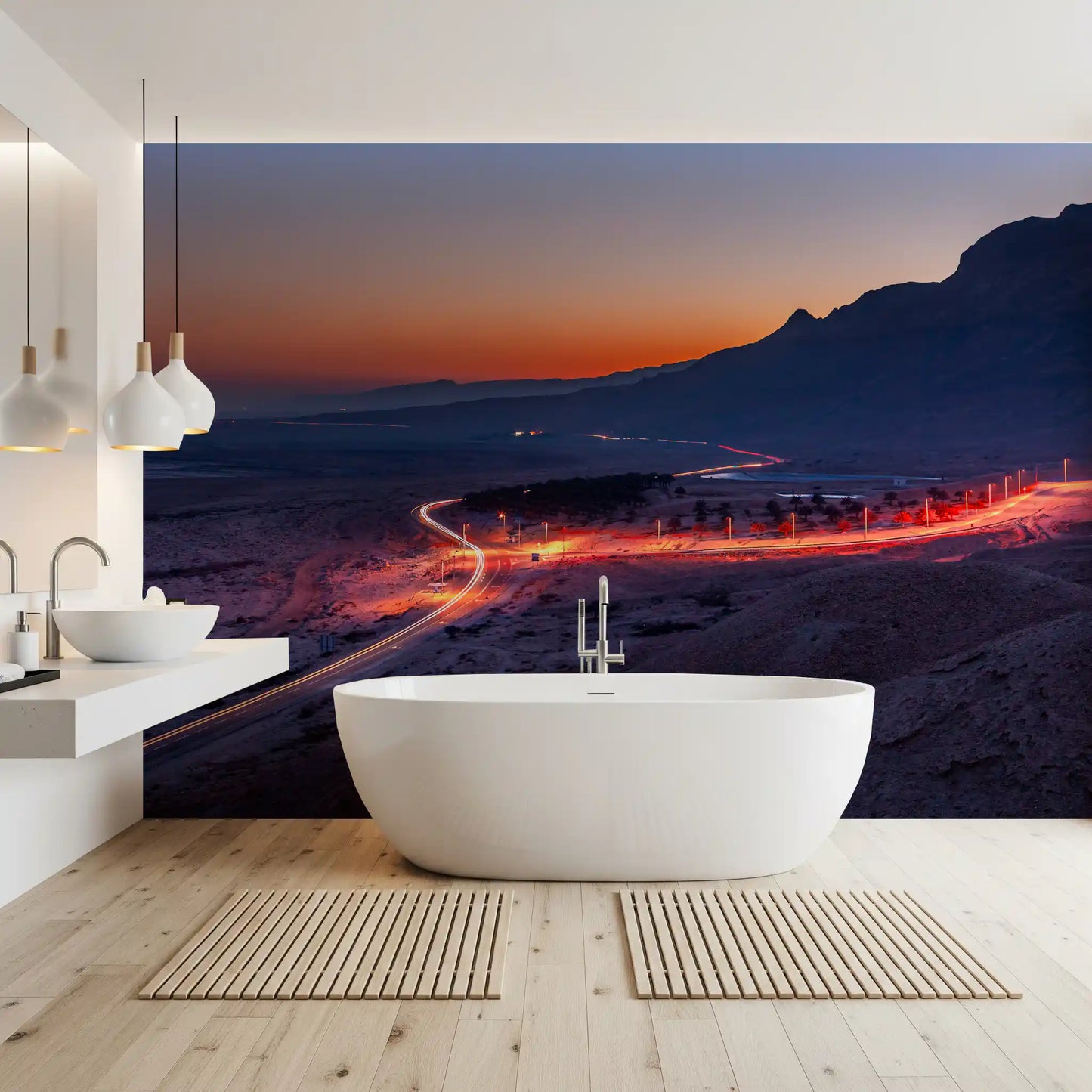 Desert Highway Sunset Horizon Wall Mural
