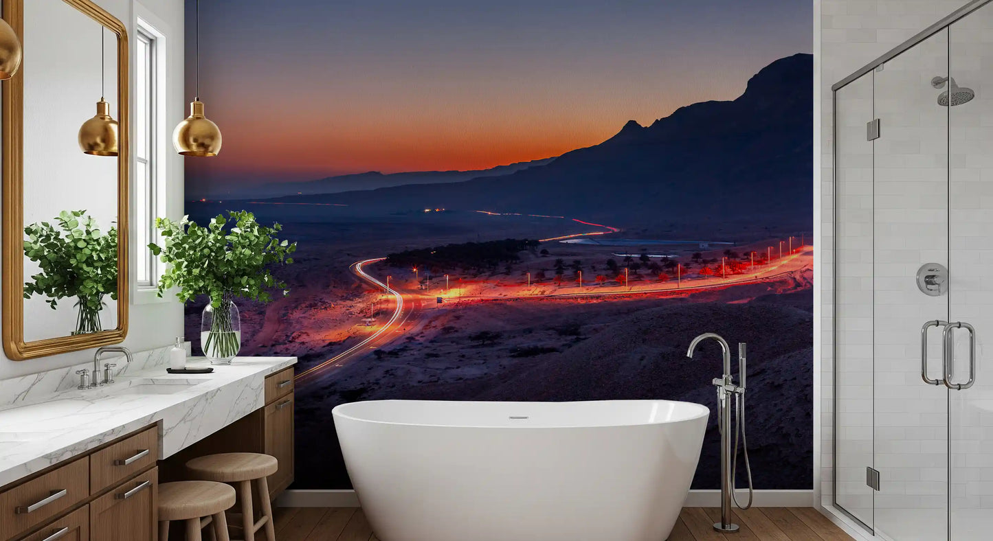 Desert Highway Sunset Horizon Wall Mural