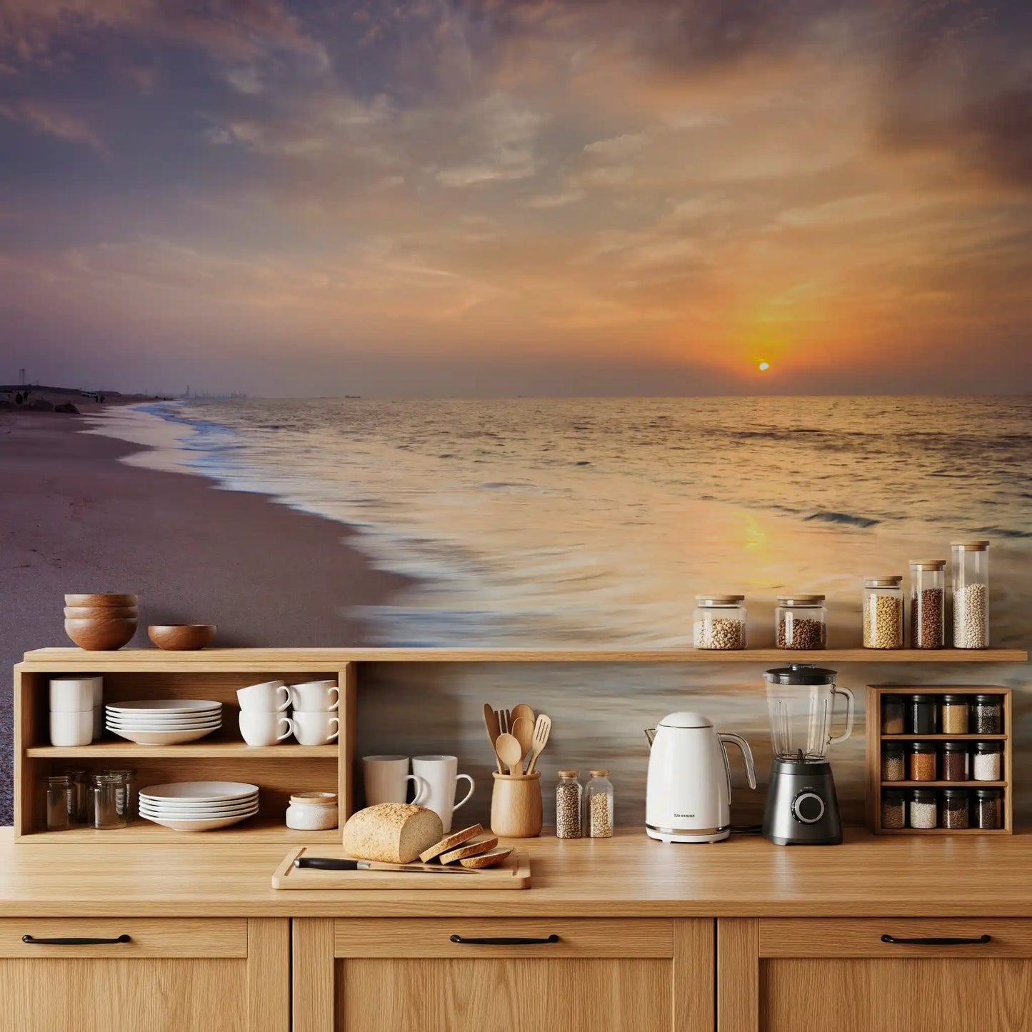 Golden Hour Coastal Horizon Wall Mural