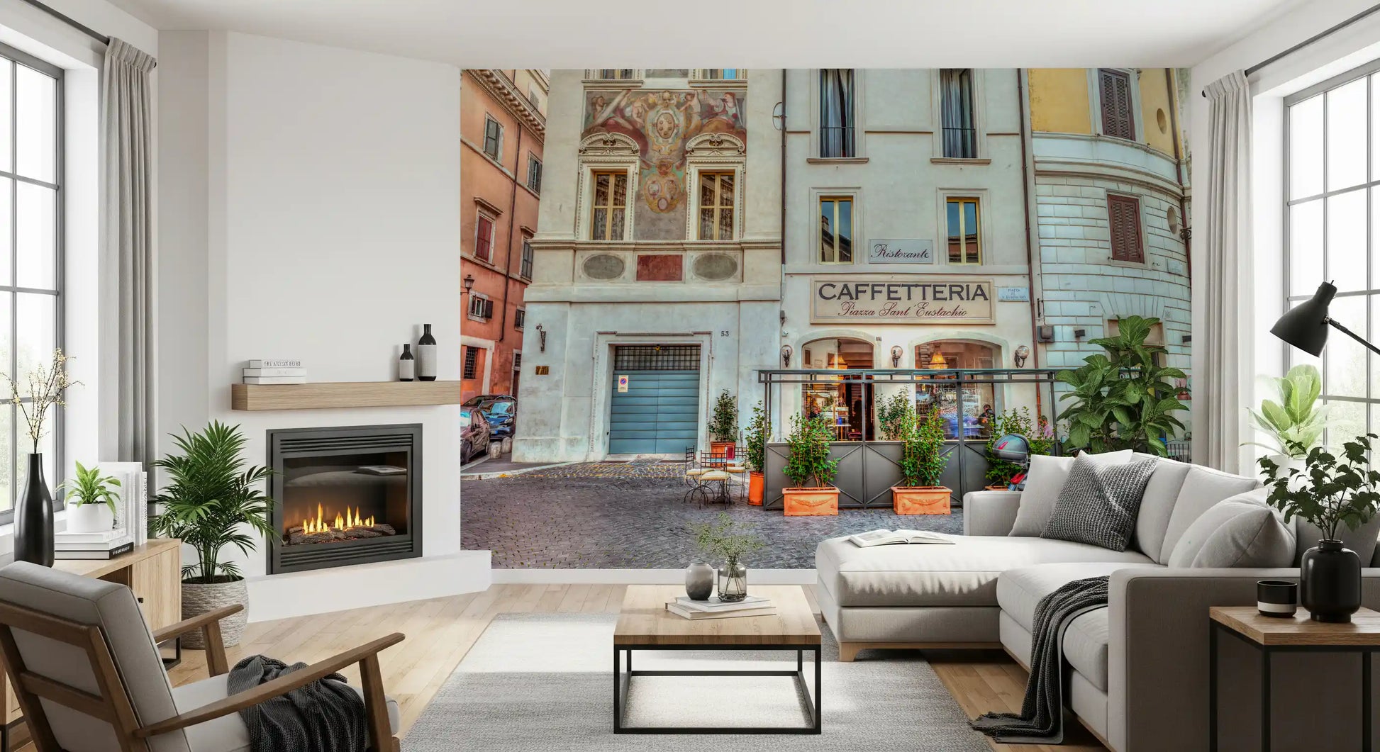 Italian Piazza Street Scene Wall Mural