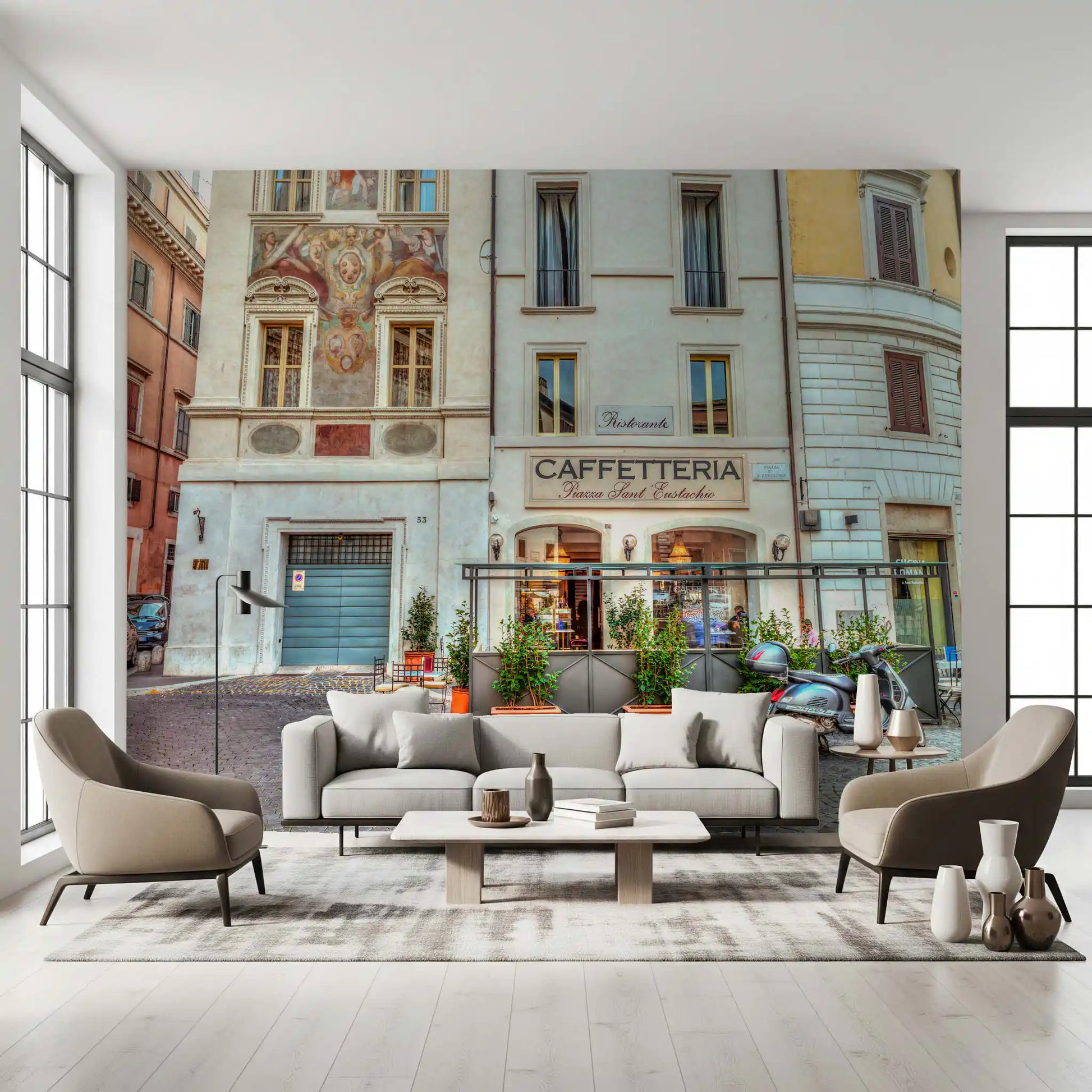 Italian Piazza Street Scene Wall Mural