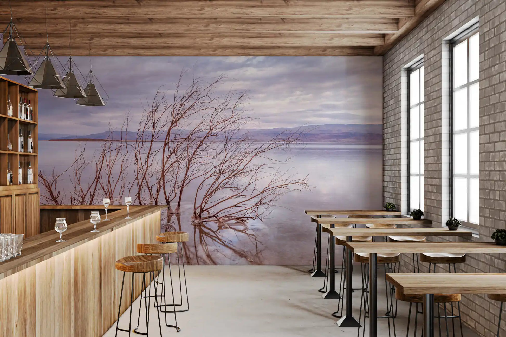 Misty Shoreline Reflection Wall Mural