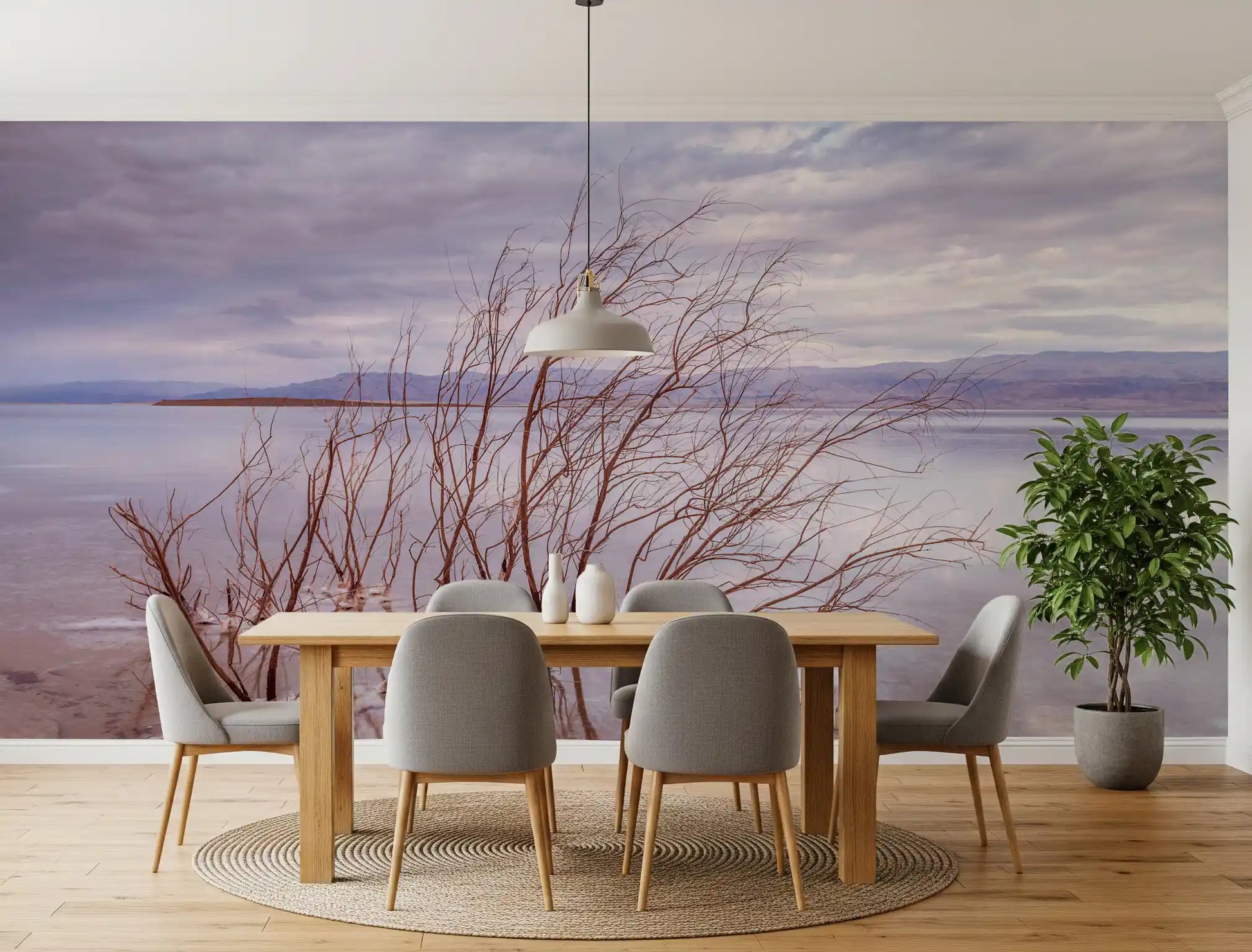 Misty Shoreline Reflection Wall Mural