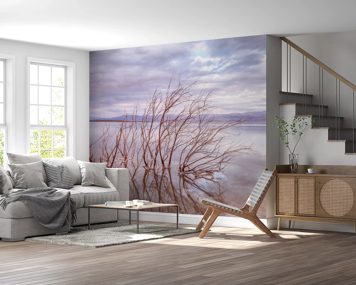 Misty Shoreline Reflection Wall Mural