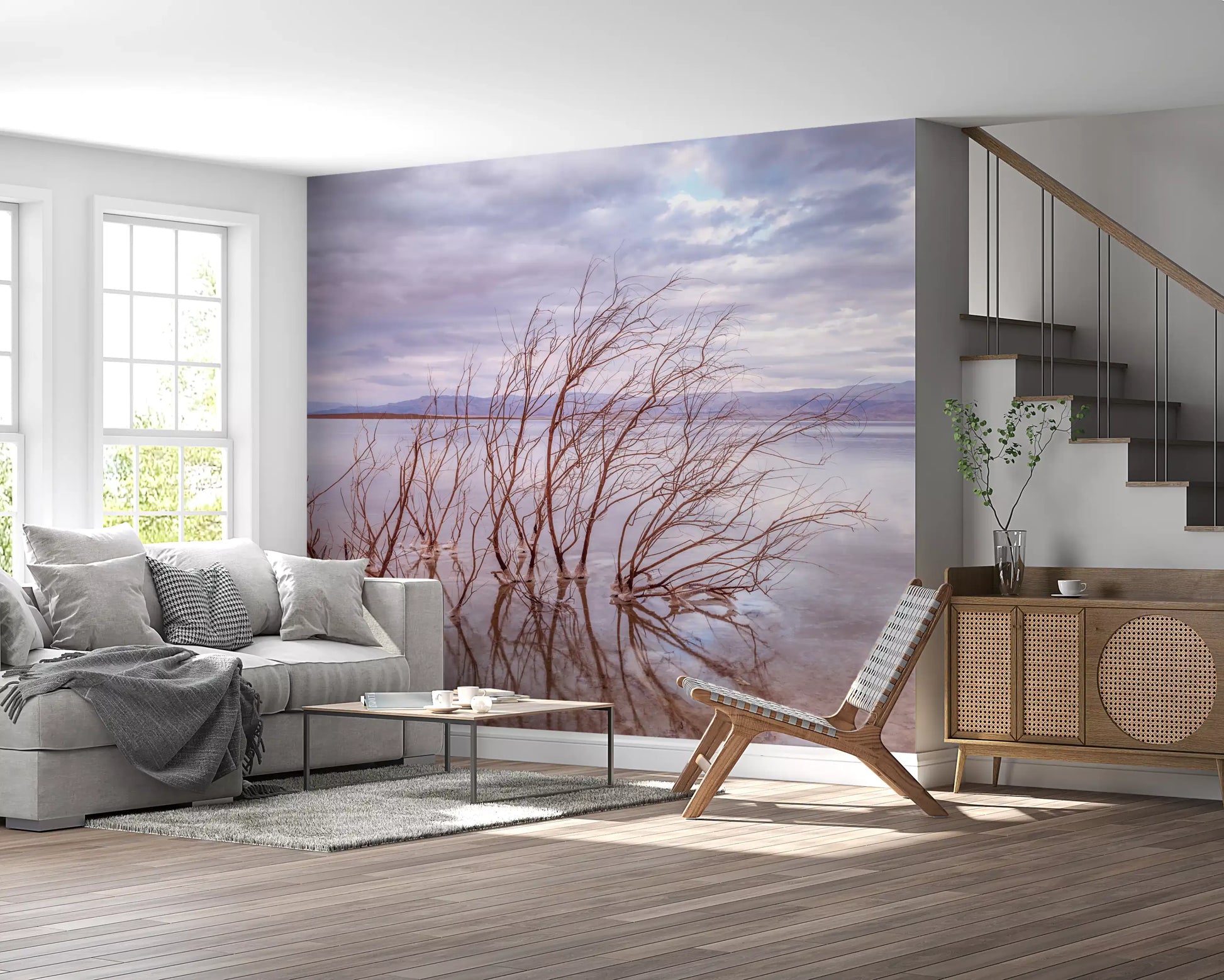 Misty Shoreline Reflection Wall Mural