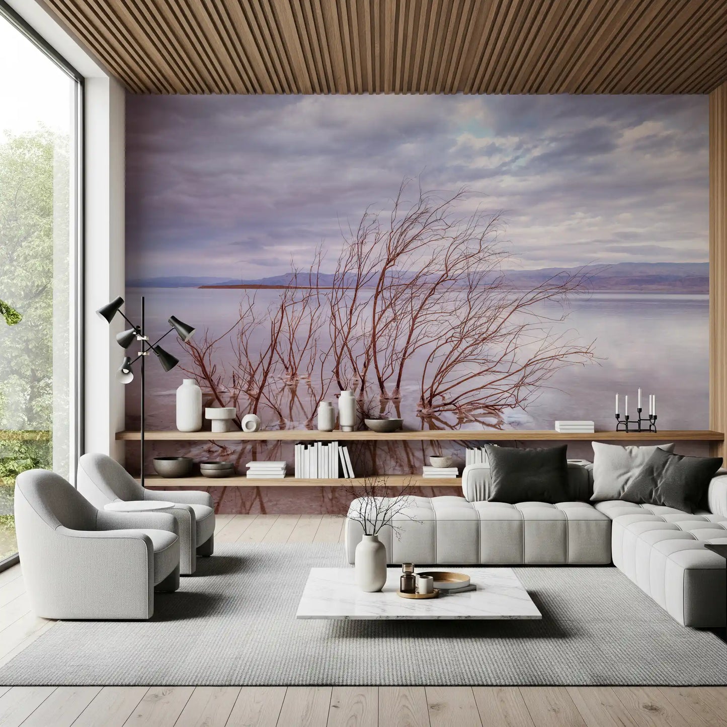 Misty Shoreline Reflection Wall Mural