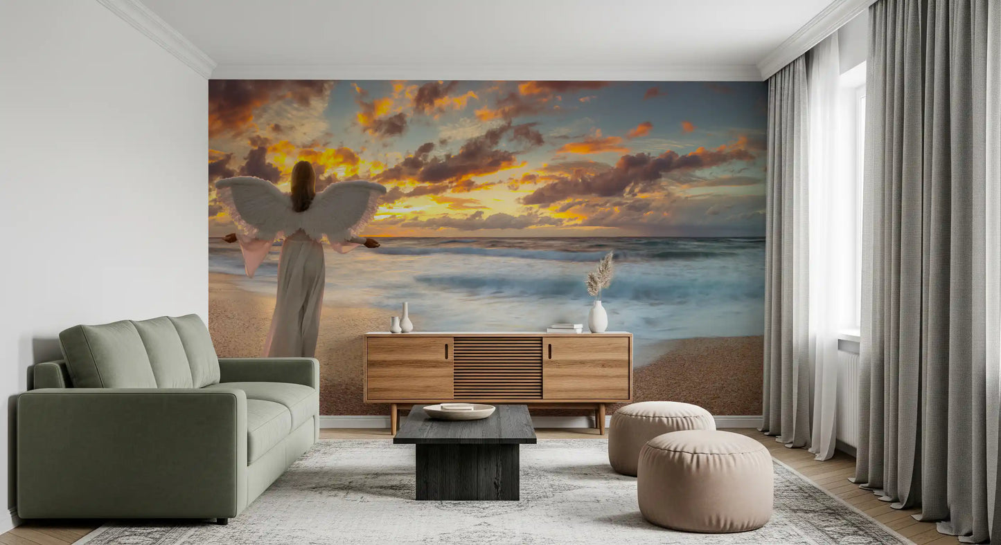 Celestial Guardian at Sunset Shore Wall Mural