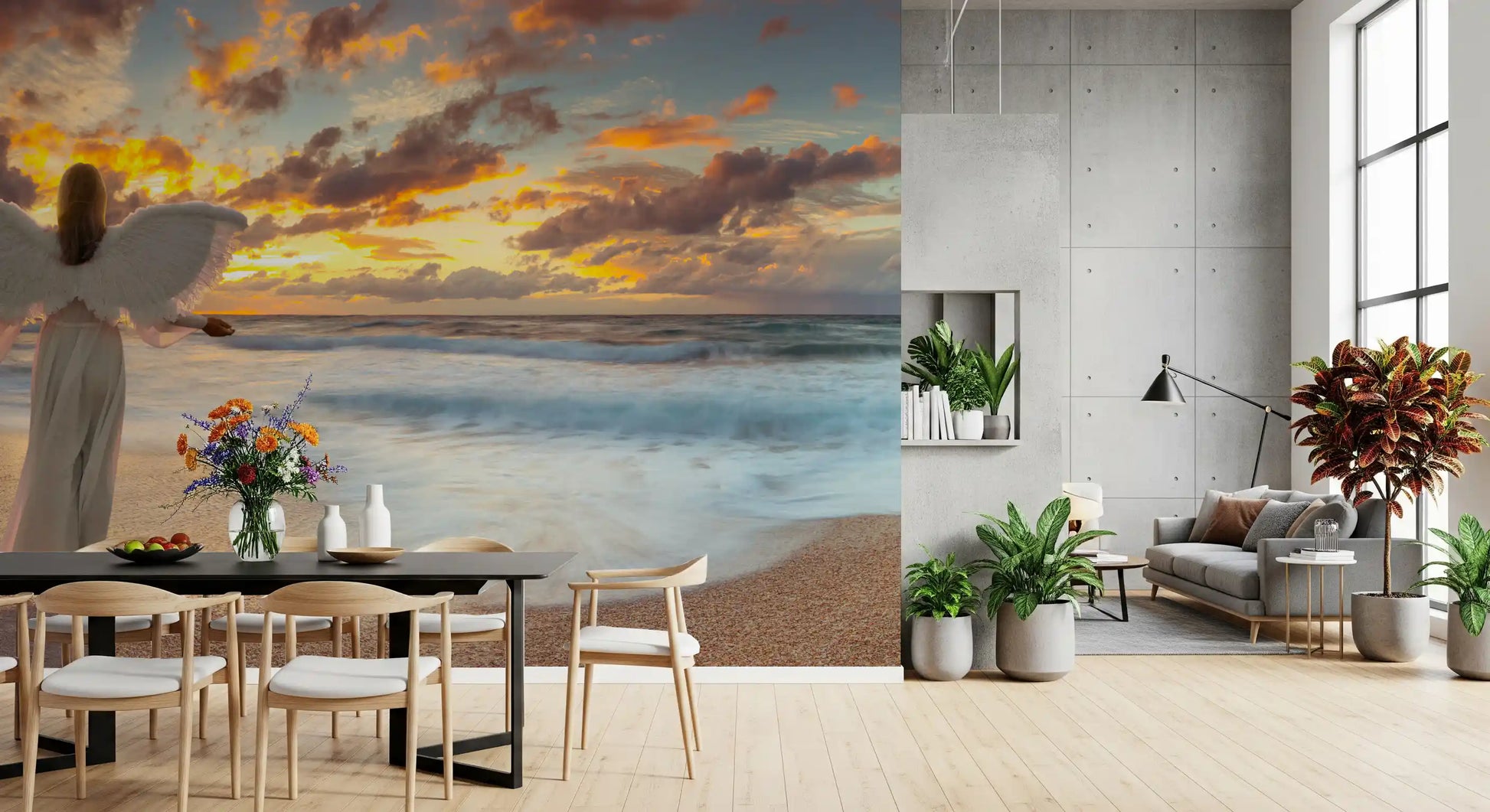 Celestial Guardian at Sunset Shore Wall Mural
