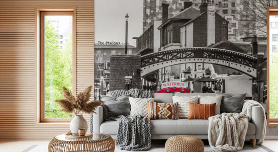 Crimson canal mural styled on a living room feature wall GD11139