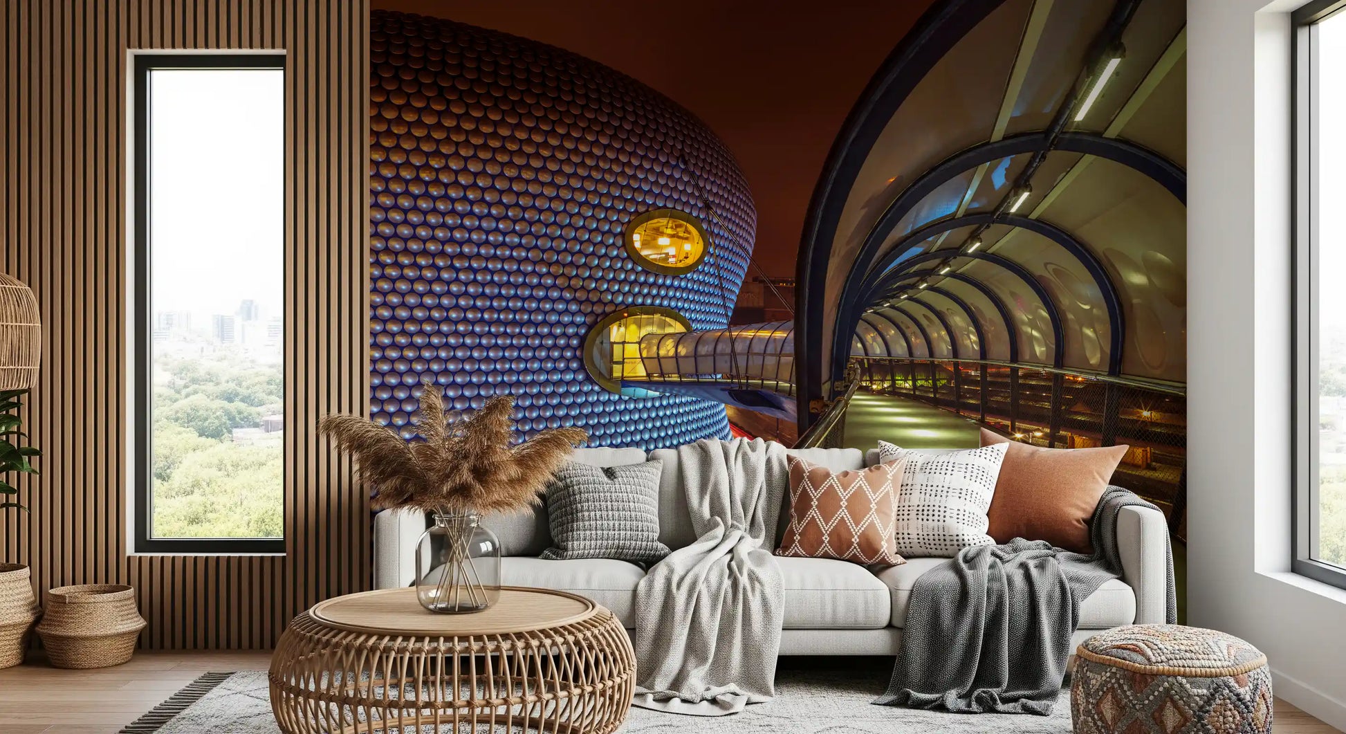 Futuristic Metallic Orb Passage Wall Mural