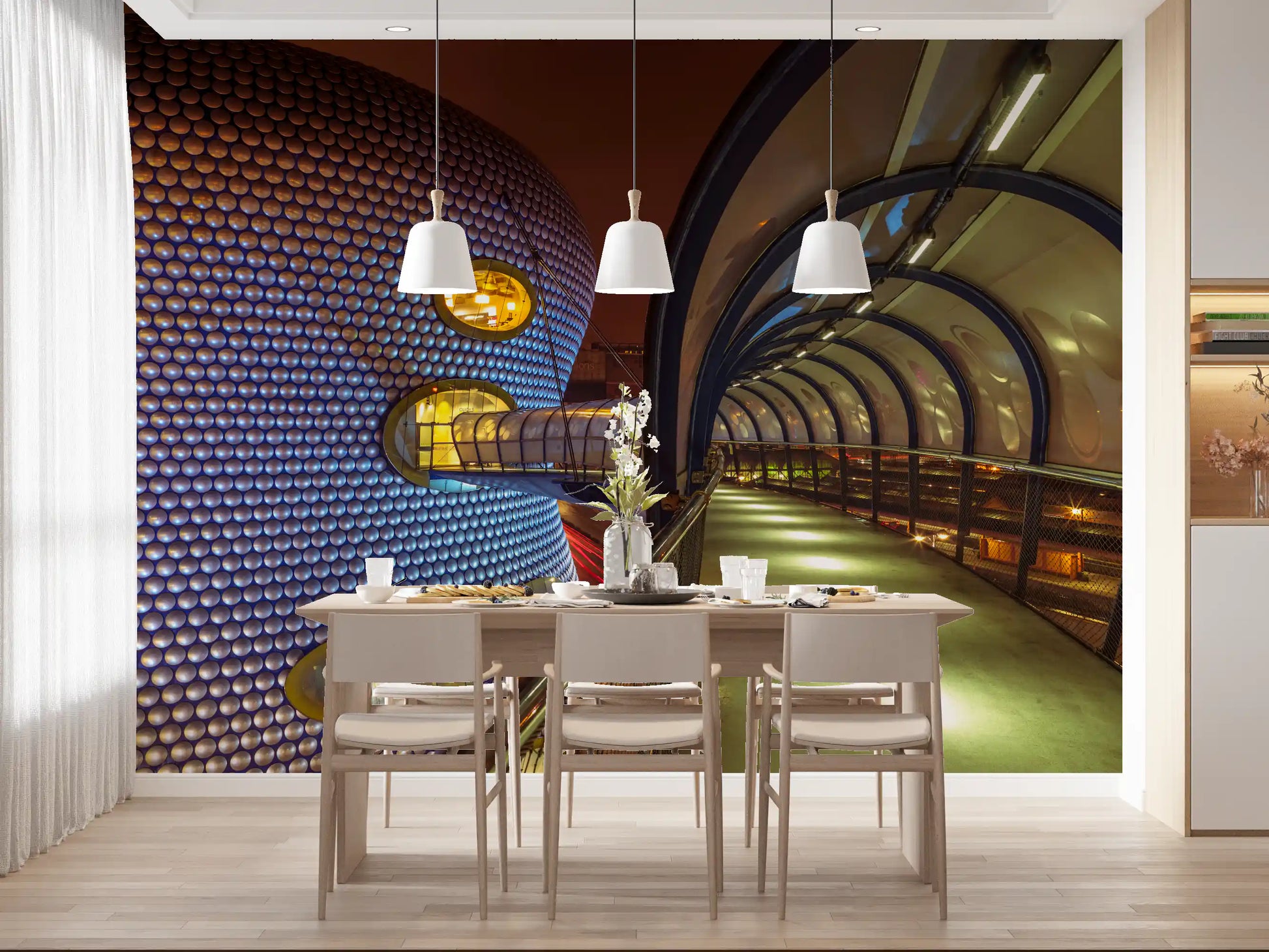 Futuristic Metallic Orb Passage Wall Mural