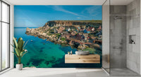Mediterranean Coastal Village Harbor Wall Mural