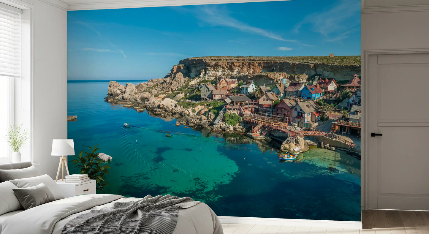 Mediterranean Coastal Village Harbor Wall Mural