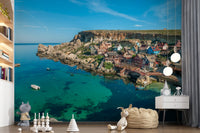Mediterranean Coastal Village Harbor Wall Mural
