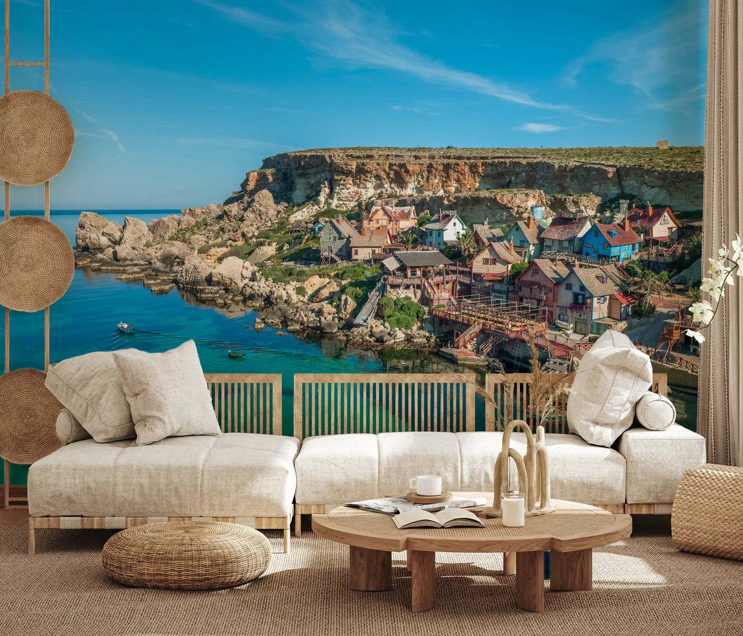 Mediterranean Coastal Village Harbor Wall Mural