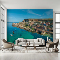 Mediterranean Coastal Village Harbor Wall Mural