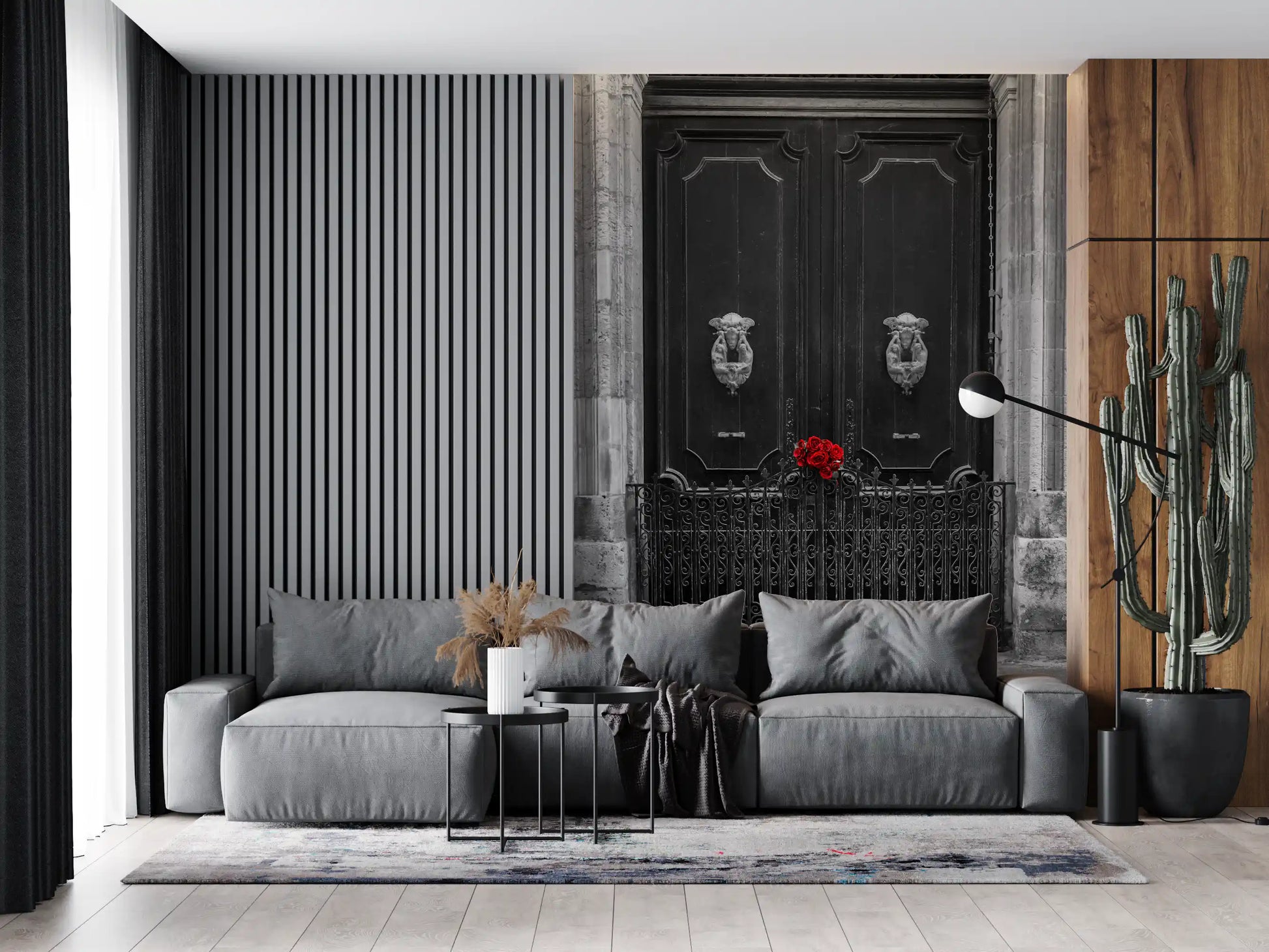 Scarlet Roses on Antique Iron Gate Wall Mural