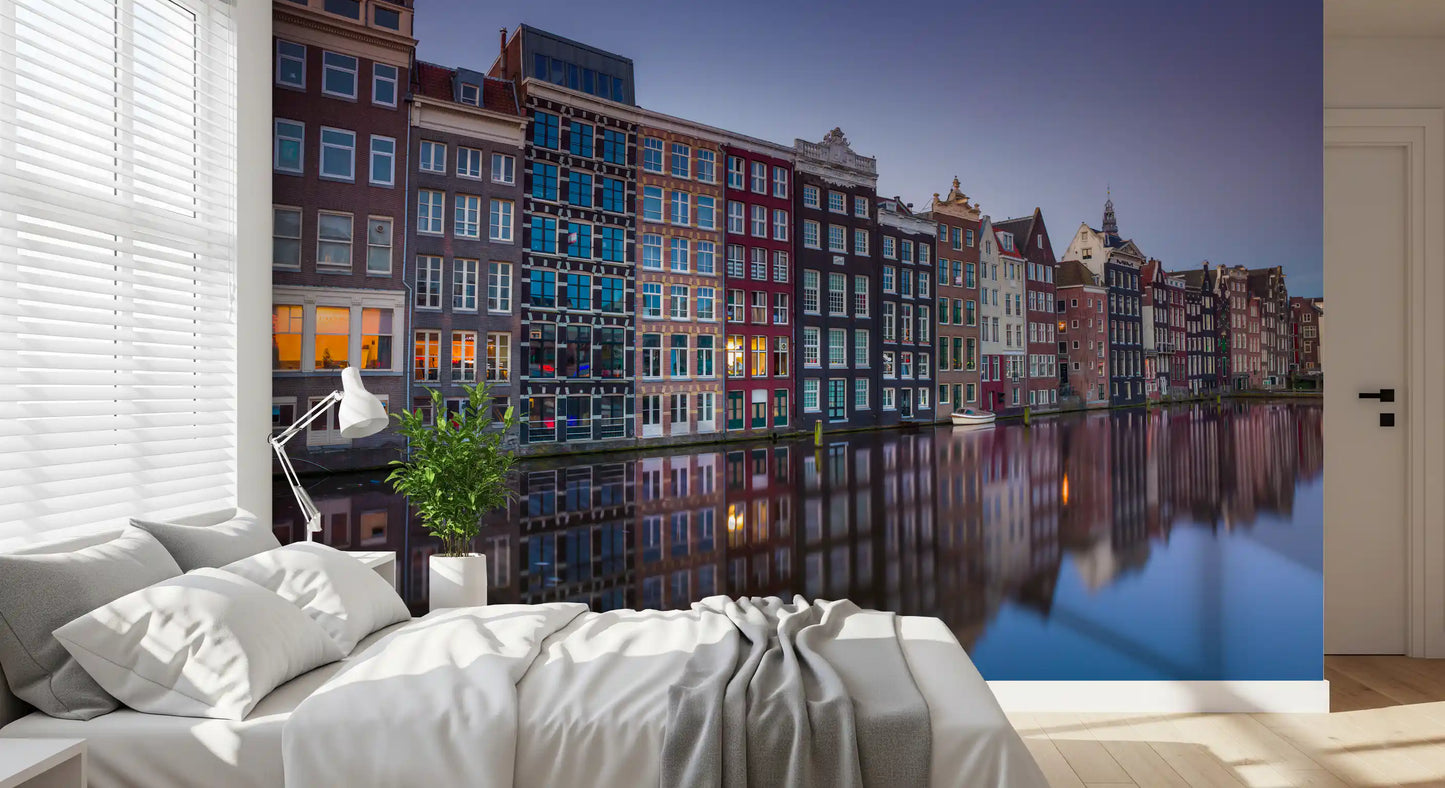 Amsterdam Canal Dusk Architecture Wall Mural