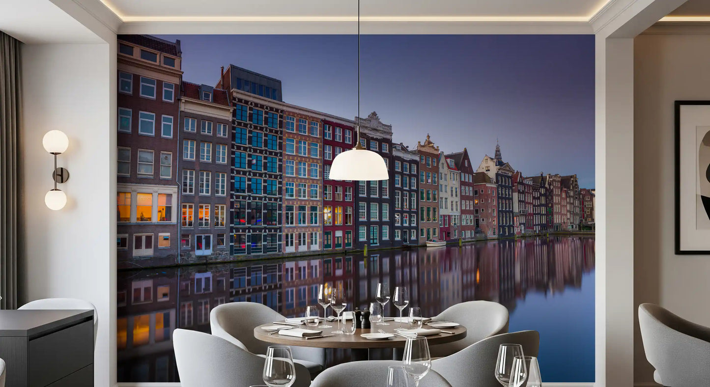 Amsterdam Canal Dusk Architecture Wall Mural