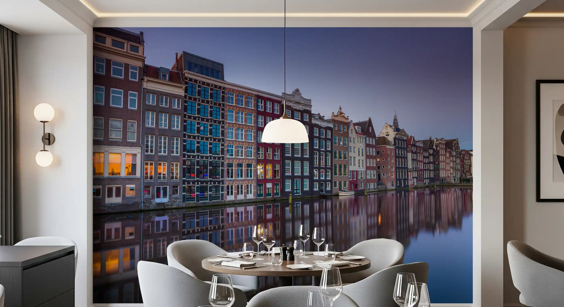 Amsterdam Canal Dusk Architecture Wall Mural
