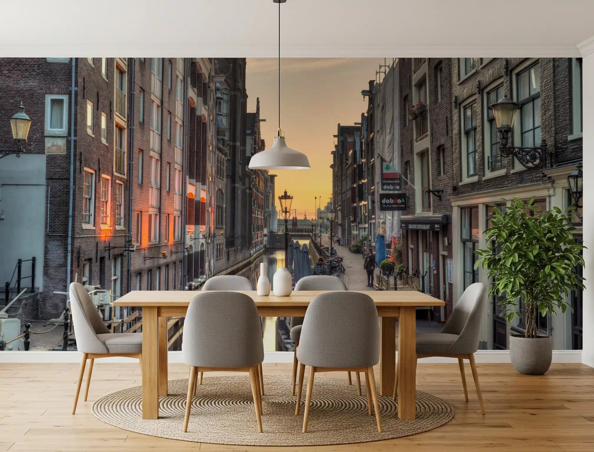 Amsterdam Golden Hour Canal Scene Wall Mural