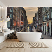 Amsterdam Golden Hour Canal Scene Wall Mural